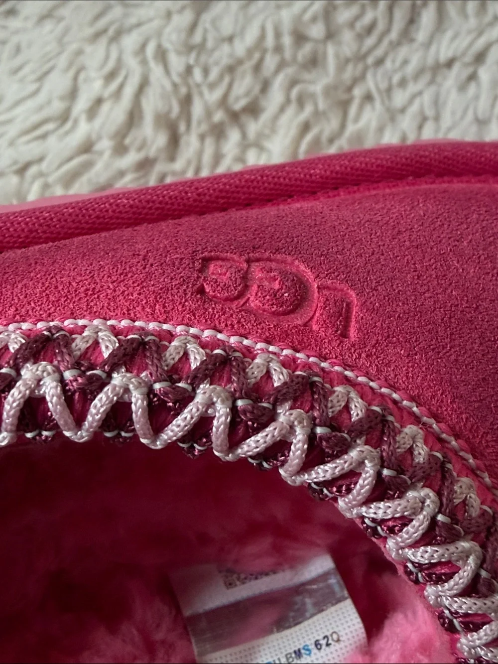 UGG Hot Pink Suede Slip-On Slippersfor kid with Whipstitch Detail size 9 US